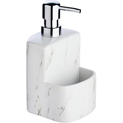 WENKO Afwasmiddel dispenser, sponshouder, vloeibare zeepdispenser voor keuken en badkamer, festival, marmereffect, 380 ml, 10 x 18 x 10 cm WENKO Afwasmiddel dispenser, sponshouder, vloeibare zeepdispenser voor keuken en badkamer, festival, marmereffect, 380 ml, 10 x 18 x 10 cm