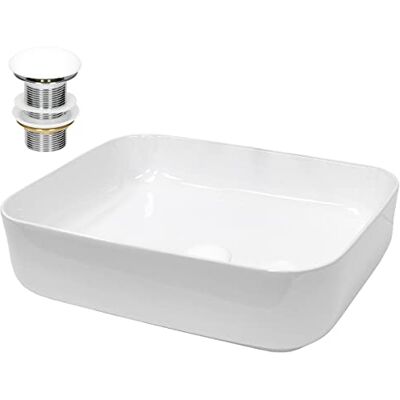 ECD Germany Wastafel van keramiek, wit, 505 x 395 x 135 mm, met afvoergarnituur 41,2 mm, universeel, zonder overloop, vierkant design, moderne opzetwastafel voor badkamer en toilet ECD Germany Wastafel van keramiek, wit, 505 x 395 x 135 mm, met afvoergarnituur 41,2 mm, universeel, zonder overloop, vierkant design, moderne opzetwastafel voor badkamer en toilet