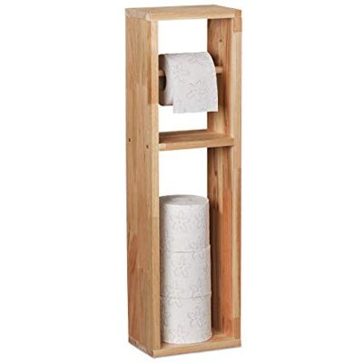 Relaxdays Toiletpapierhouder, walnoothout, wandmontage of op poten, reserverollen HLP 70 x 20 x 13 cm, naturel Relaxdays Toiletpapierhouder, walnoothout, wandmontage of op poten, reserverollen HLP 70 x 20 x 13 cm, naturel