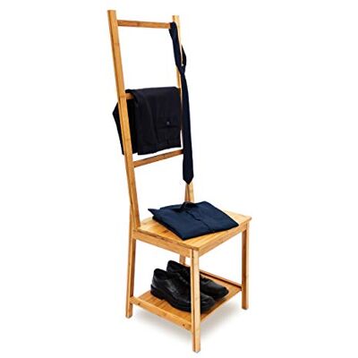 Relaxdays handdoekhouder stoel, bamboe, met 2 planken, HBD 33 x 40 x 42 cm, dressboy met 3 stangen, handdoekrek, natuur Relaxdays handdoekhouder stoel, bamboe, met 2 planken, HBD 33 x 40 x 42 cm, dressboy met 3 stangen, handdoekrek, natuur