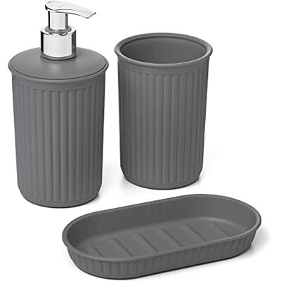 TATAY 3-delige badkameraccessoireset (glas + dispenser + zeepbakje) Baobab, kunststof, BPA-vrij, antracietgrijs. TATAY 3-delige badkameraccessoireset (glas + dispenser + zeepbakje) Baobab, kunststof, BPA-vrij, antracietgrijs.