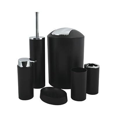 MSV Hannah Badkameraccessoireset PP 6 stuks: Prullenbak, Toiletborstel, Zeepdispenser, Tandenborstelhouder, Beker, Zeepbakje Zwart MSV Hannah Badkameraccessoireset PP 6 stuks: Prullenbak, Toiletborstel, Zeepdispenser, Tandenborstelhouder, Beker, Zeepbakje Zwart