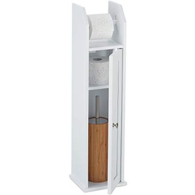 Relaxdays Toiletpapierhouder, staand, smal, voor 5 reserverollen, zijkast voor badkamer, MDF, 78,5 x 20 x 18 cm, wit Relaxdays Toiletpapierhouder, staand, smal, voor 5 reserverollen, zijkast voor badkamer, MDF, 78,5 x 20 x 18 cm, wit