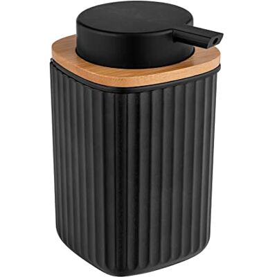WENKO Rotello Zeepdispenser voor vloeibare zeep, navulbaar, 250 ml, van kunststof met bamboe-details, geschikt voor afwasmiddel, 8,9 x 12,7 x 7,5 cm, zwart/natuur, polystyreen WENKO Rotello Zeepdispenser voor vloeibare zeep, navulbaar, 250 ml, van kunststof met bamboe-details, geschikt voor afwasmiddel, 8,9 x 12,7 x 7,5 cm, zwart/natuur, polystyreen