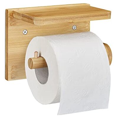 Relaxdays Toiletpapierhouder met legplank voor mobiele telefoon en vochtige doekjes, bamboe 12 x 16 x 10,3 cm, naturel Relaxdays Toiletpapierhouder met legplank voor mobiele telefoon en vochtige doekjes, bamboe 12 x 16 x 10,3 cm, naturel