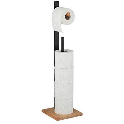Relaxdays , Zwarte toiletpapierhouder op voet, bamboe, met opbergruimte voor vervanging, 5 rollen, 71 x 19 x 19 cm, natuur, 1 element Relaxdays , Zwarte toiletpapierhouder op voet, bamboe, met opbergruimte voor vervanging, 5 rollen, 71 x 19 x 19 cm, natuur, 1 element