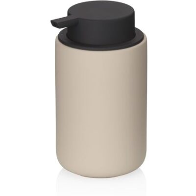 kela Sana 23951 zeepdispenser 300 ml, Ø 9 cm, keramiek, beige, rubberen oppervlak, met zwarte pompkop kela Sana 23951 zeepdispenser 300 ml, Ø 9 cm, keramiek, beige, rubberen oppervlak, met zwarte pompkop