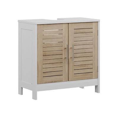 Vicco Wastafelmeubel "Looma", wit/eiken, 60 x 60 cm met 2 gesloten vakken, te gebruiken als opbergkast op wasmachine of toilet Vicco Wastafelmeubel "Looma", wit/eiken, 60 x 60 cm met 2 gesloten vakken, te gebruiken als opbergkast op wasmachine of toilet