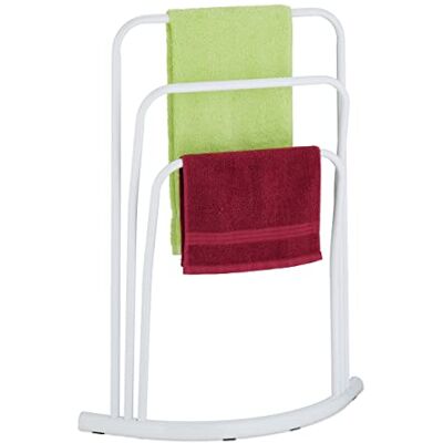 Relaxdays Staand handdoekenrek, metaal, 3 stangen, h x b x d: 86 x 66 x 21 cm, handdoekhouder badkamer, halfrond, wit Relaxdays Staand handdoekenrek, metaal, 3 stangen, h x b x d: 86 x 66 x 21 cm, handdoekhouder badkamer, halfrond, wit