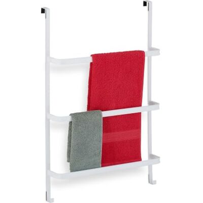 Relaxdays Handdoekhouder, zonder boren, 3 stangen 2 haken, 85 x 54,5 x 15 cm, handdoekdroger, staal, wit Relaxdays Handdoekhouder, zonder boren, 3 stangen 2 haken, 85 x 54,5 x 15 cm, handdoekdroger, staal, wit