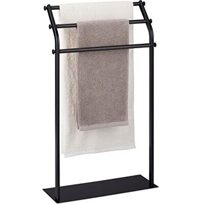 Relaxdays Handdoekstandaard, 3 handdoekstangen, HBD: 86 x 51 x 19 cm, antislip, badkamer, slaapkamer, staal, zwart, 10038721 Relaxdays Handdoekstandaard, 3 handdoekstangen, HBD: 86 x 51 x 19 cm, antislip, badkamer, slaapkamer, staal, zwart, 10038721