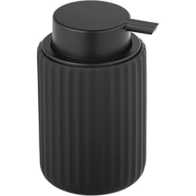 WENKO Belluno vloeibare zeepdispenser, navulbare zeepdispenser van keramiek, inhoud 300 ml, keramiek met moderne soft-touch geribbelde structuur, Ø 8 x 13,5 cm, mat zwart WENKO Belluno vloeibare zeepdispenser, navulbare zeepdispenser van keramiek, inhoud 300 ml, keramiek met moderne soft-touch geribbelde structuur, Ø 8 x 13,5 cm, mat zwart