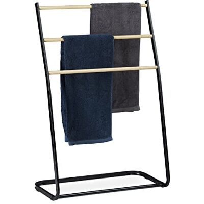 Relaxdays , Zwarte Voetendeur, ladder, trap 3 stangen, metalen houten handdoekhouder, 86 x 58 x 30 cm, ijzer, 1 element Relaxdays , Zwarte Voetendeur, ladder, trap 3 stangen, metalen houten handdoekhouder, 86 x 58 x 30 cm, ijzer, 1 element