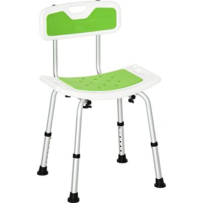HOMCOM Douchekruk, douchestoel voor ouderen en gehandicapten, met rugleuning, gebogen zitting, in hoogte verstelbaar, antislip pads en douchekophouder, aluminium, groen HOMCOM Douchekruk, douchestoel voor ouderen en gehandicapten, met rugleuning, gebogen zitting, in hoogte verstelbaar, antislip pads en douchekophouder, aluminium, groen