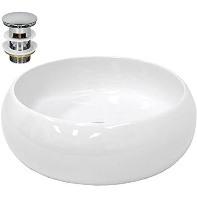 ECD Germany Opzetwastafel wastafel badkamer – Ø 350 x 120 mm – van keramiek – rond – wit – met afvoergarnituur zonder overloop – handwastafel wc douche – wastafel om op meubels te zetten ECD Germany Opzetwastafel wastafel badkamer – Ø 350 x 120 mm – van keramiek – rond – wit – met afvoergarnituur zonder overloop – handwastafel wc douche – wastafel om op meubels te zetten