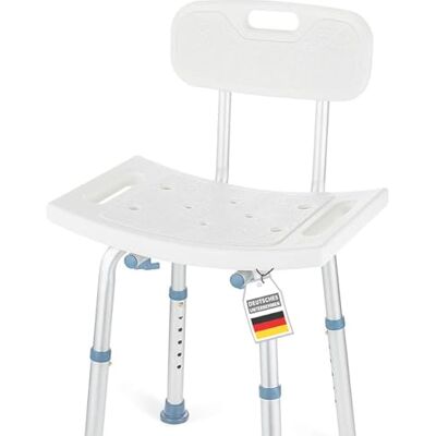 Floordirekt Douchekruk met afneembare rugleuning, voor senioren, in hoogte verstelbaar van 37 tot 50 cm, belastbaar tot 150 kg, antislip en stabiel, douchestoel, badstoel Floordirekt Douchekruk met afneembare rugleuning, voor senioren, in hoogte verstelbaar van 37 tot 50 cm, belastbaar tot 150 kg, antislip en stabiel, douchestoel, badstoel