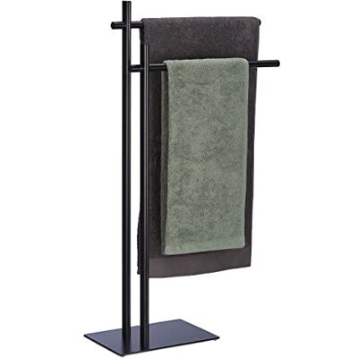 Relaxdays Staand handdoekenrek met 2 armen, HBT: 87,5 x 51 x 20 cm, staal, badkamerkledingrek, zwart Relaxdays Staand handdoekenrek met 2 armen, HBT: 87,5 x 51 x 20 cm, staal, badkamerkledingrek, zwart