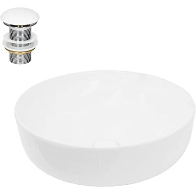 ECD Germany Ronde keramische wastafel, 400 x 400 x 135 mm, wit, met afvoergarnituur van 3,175 cm, voor wastafels zonder overloop, opzetwastafel, moderne wastafel, waskom, badkamer, toilet ECD Germany Ronde keramische wastafel, 400 x 400 x 135 mm, wit, met afvoergarnituur van 3,175 cm, voor wastafels zonder overloop, opzetwastafel, moderne wastafel, waskom, badkamer, toilet