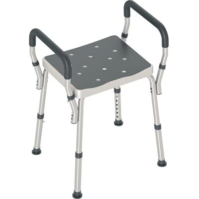 HOMCOM Douchekruk, douchestoel voor ouderen en gehandicapten, met armleuningen, in hoogte verstelbaar, antislip glijders, roestvrije aluminium badstoel, grijs HOMCOM Douchekruk, douchestoel voor ouderen en gehandicapten, met armleuningen, in hoogte verstelbaar, antislip glijders, roestvrije aluminium badstoel, grijs