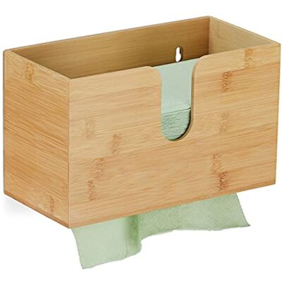 Relaxdays Bamboe papierdispenser voor papieren handdoeken H2, wandmontage, 16 x 27 x 13 cm (h x b x d), naturel Relaxdays Bamboe papierdispenser voor papieren handdoeken H2, wandmontage, 16 x 27 x 13 cm (h x b x d), naturel