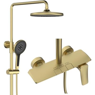 BEITH Douchekolom, modern, eenvoudig, doucheset, 10 inch/25 cm, ronde douchekop, pianotoetsen, met waterval badkraan, handdouche met 3 modi, 59 A behuizing van messing, duurzaam BEITH Douchekolom, modern, eenvoudig, doucheset, 10 inch/25 cm, ronde douchekop, pianotoetsen, met waterval badkraan, handdouche met 3 modi, 59 A behuizing van messing, duurzaam