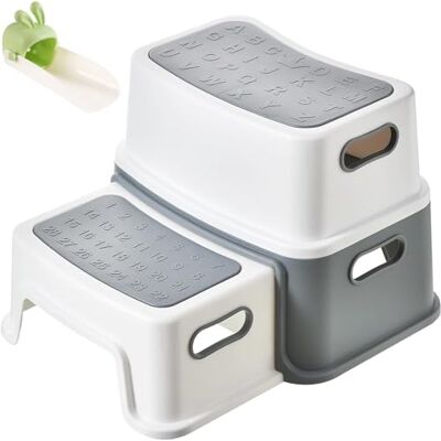 UCAMP Kinderopstapkruk met 2 treden, robuuste kruk voor badkamer, wastafel en toilet, antislip en veilig voor peuters UCAMP Kinderopstapkruk met 2 treden, robuuste kruk voor badkamer, wastafel en toilet, antislip en veilig voor peuters