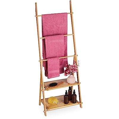 Relaxdays Opvouwbare handdoekladder van bamboe, 3 stangen en 2 legplanken, 134 x 53 x 31,5 cm (h x b x d) Relaxdays Opvouwbare handdoekladder van bamboe, 3 stangen en 2 legplanken, 134 x 53 x 31,5 cm (h x b x d)
