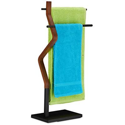 Relaxdays Vrijstaande handdoekhouder, handdoekhouder, 2 stangen, voor handdoeken, hout en metaal, zwart/bruin Relaxdays Vrijstaande handdoekhouder, handdoekhouder, 2 stangen, voor handdoeken, hout en metaal, zwart/bruin