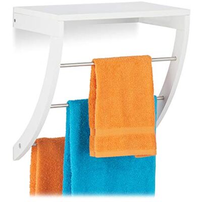 Relaxdays Set van 3 handdoekstangen van roestvrij staal voor badkamer met plank, wit, 40 x 38 x 25 cm Relaxdays Set van 3 handdoekstangen van roestvrij staal voor badkamer met plank, wit, 40 x 38 x 25 cm