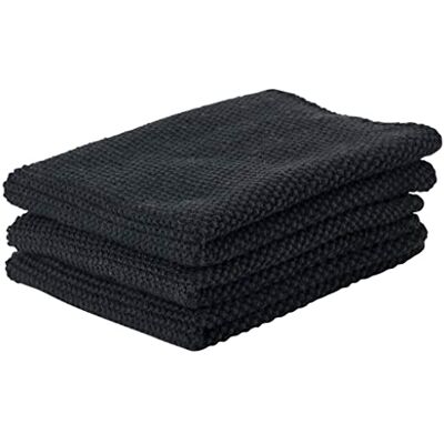 Zone Set van 3 gebreide theedoeken, kleur: zwart Zone Set van 3 gebreide theedoeken, kleur: zwart