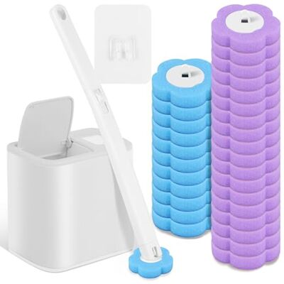 Alongen Wegwerptoiletborstelset met verlengde handgreep en houder, reinigingsset met 30/36 reinigingsonderdelen, wc-borstelvullingen, voor badkamer, wastafel, badkuip, vloer Alongen Wegwerptoiletborstelset met verlengde handgreep en houder, reinigingsset met 30/36 reinigingsonderdelen, wc-borstelvullingen, voor badkamer, wastafel, badkuip, vloer