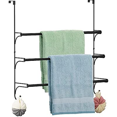 Fuleadture 3-laags handdoekenrek van onverwoestbaar staal, telescopisch, voor deur en muur, handdoekhouder voor badkamer, zonder boren, handdoekstang voor badkamer en douche, zwart Fuleadture 3-laags handdoekenrek van onverwoestbaar staal, telescopisch, voor deur en muur, handdoekhouder voor badkamer, zonder boren, handdoekstang voor badkamer en douche, zwart