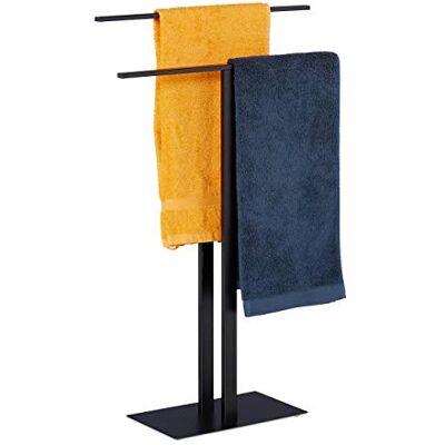Relaxdays Handdoekenrek, 2 Bars, Vrijstaand, Badkamer, IJzer, Tweepersoonskamer Valet HLP: 82 x 50 x 19 cm, Zwart, 1 item Relaxdays Handdoekenrek, 2 Bars, Vrijstaand, Badkamer, IJzer, Tweepersoonskamer Valet HLP: 82 x 50 x 19 cm, Zwart, 1 item