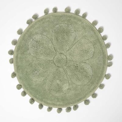 HOMESCAPES Super absorberende ronde badmat van katoen met kwastjes, saliegroen, 60 cm HOMESCAPES Super absorberende ronde badmat van katoen met kwastjes, saliegroen, 60 cm