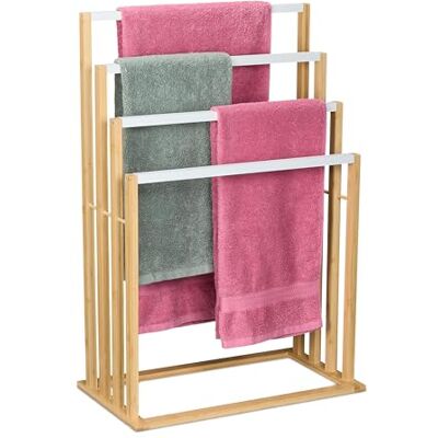 Relaxdays Handdoekenrek, 4 verspringende stangen, bamboe handdoekenrek, h x b x d: 82 x 55 x 31 cm, badkamerhanddoekhouder, natuur/wit Relaxdays Handdoekenrek, 4 verspringende stangen, bamboe handdoekenrek, h x b x d: 82 x 55 x 31 cm, badkamerhanddoekhouder, natuur/wit