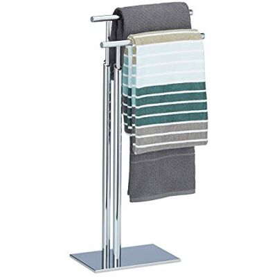 Relaxdays 10021262 handdoekhouders op voet, 2 armen, verchroomd, (h x b x d): 78 x 46 x 20 cm, metaal, zilver, 20 x 30 x 78 cm Relaxdays 10021262 handdoekhouders op voet, 2 armen, verchroomd, (h x b x d): 78 x 46 x 20 cm, metaal, zilver, 20 x 30 x 78 cm