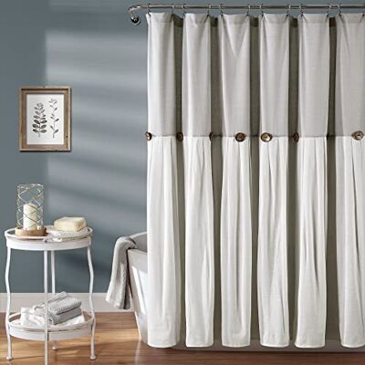 Lush Decor Rustiek kleurblok douchegordijn met kokosnoot knopen, rustieke en moderne badkamerdecoratie, 183 x 213,5 cm (b x l), grijs/gebroken wit Lush Decor Rustiek kleurblok douchegordijn met kokosnoot knopen, rustieke en moderne badkamerdecoratie, 183 x 213,5 cm (b x l), grijs/gebroken wit