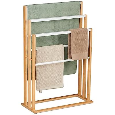 Relaxdays Handdoekenrek 6 stangen van bamboe, natuur/wit, 82 x 55 x 24 cm Relaxdays Handdoekenrek 6 stangen van bamboe, natuur/wit, 82 x 55 x 24 cm