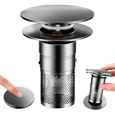 DGSLWH 1 stuk gootsteenstop, filter, gootsteenstopper, badkamerwastafelfilter, afvoerstop van roestvrij staal, geschikt voor keuken, badkamer, wastafel, badkuip (diameter 34 tot 40 mm) DGSLWH 1 stuk gootsteenstop, filter, gootsteenstopper, badkamerwastafelfilter, afvoerstop van roestvrij staal, geschikt voor keuken, badkamer, wastafel, badkuip (diameter 34 tot 40 mm)