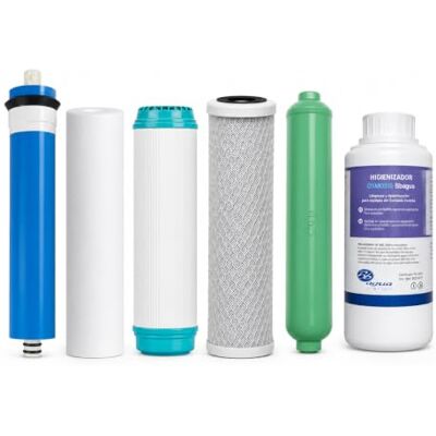 Bbagua 75 GPD-membraan + 3 osmosefilter + herstellende nafilter + Sanitizer. Pakket bestaande uit 1 Sediment, 1 GAC Kolen in 1 Blokkolen. Eenvoudige installatie. . Bbagua 75 GPD-membraan + 3 osmosefilter + herstellende nafilter + Sanitizer. Pakket bestaande uit 1 Sediment, 1 GAC Kolen in 1 Blokkolen. Eenvoudige installatie. .