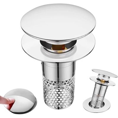 DGSLWH 1 stuk gootsteenstop, filter, gootsteenstopper, badkamerwastafelfilter, afvoerstop van roestvrij staal, geschikt voor keuken, badkamer, wastafel, badkuip (diameter 34 tot 40 mm) DGSLWH 1 stuk gootsteenstop, filter, gootsteenstopper, badkamerwastafelfilter, afvoerstop van roestvrij staal, geschikt voor keuken, badkamer, wastafel, badkuip (diameter 34 tot 40 mm)