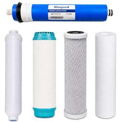 Bbagua 75 GPD membraan + 4 standaard filters, 1 sedimentfilter, 1 GAC-koolstoffilter, 1 blokkoolstoffilter en 1 natuurlijk koolstoffilter. . Bbagua 75 GPD membraan + 4 standaard filters, 1 sedimentfilter, 1 GAC-koolstoffilter, 1 blokkoolstoffilter en 1 natuurlijk koolstoffilter. .