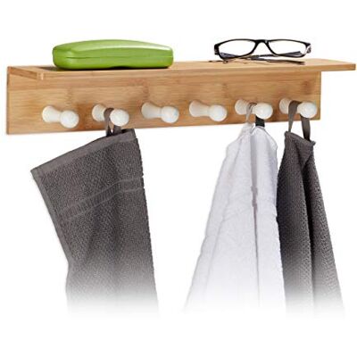 Relaxdays Bamboe handdoekhouder handdoekhouder met 6 haken van natuurlijk hout 10 x 50 x 9 cm Relaxdays Bamboe handdoekhouder handdoekhouder met 6 haken van natuurlijk hout 10 x 50 x 9 cm