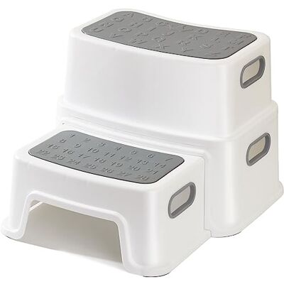 metaheim Kindervoetkruk, robuust krukje met 2 niveaus voor badkamer, wastafel en toilet, kantel- en antislip, veilig opstapje voor peuters metaheim Kindervoetkruk, robuust krukje met 2 niveaus voor badkamer, wastafel en toilet, kantel- en antislip, veilig opstapje voor peuters