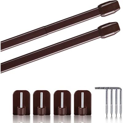 Bestlivings Vitragestangen, set van 2, uittrekbaar, 2 gordijnroedes met zelfklevende haken, bevestiging zonder boren (kleur: bruin, afmetingen: 80-120 cm). Bestlivings Vitragestangen, set van 2, uittrekbaar, 2 gordijnroedes met zelfklevende haken, bevestiging zonder boren (kleur: bruin, afmetingen: 80-120 cm).