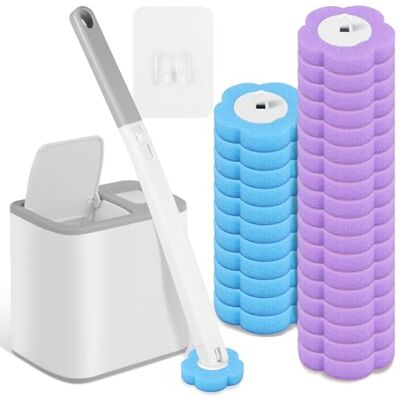 Alongen Wegwerptoiletborstelset met verlengde handgreep en houder, reinigingsset met 30/36 reinigingsonderdelen, wc-borstelvullingen, voor badkamer, wastafel, badkuip, vloer Alongen Wegwerptoiletborstelset met verlengde handgreep en houder, reinigingsset met 30/36 reinigingsonderdelen, wc-borstelvullingen, voor badkamer, wastafel, badkuip, vloer