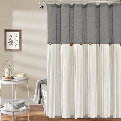 Lush Decor Linnen douchegordijn met knopen, 183 x 183 cm, donkergrijs en wit Lush Decor Linnen douchegordijn met knopen, 183 x 183 cm, donkergrijs en wit