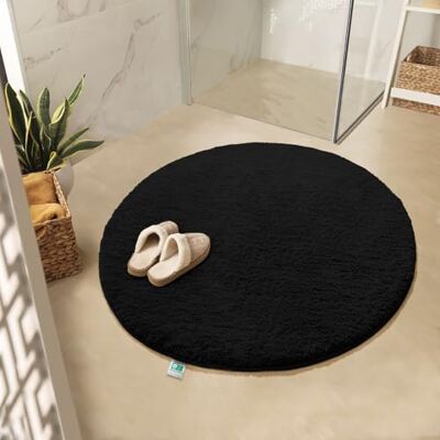 KARAT Sky Badmat, rond, zacht, zacht, voor je huis, antislip, wasbaar, getest op schadelijke stoffen (zwart, 95 cm (rond) KARAT Sky Badmat, rond, zacht, zacht, voor je huis, antislip, wasbaar, getest op schadelijke stoffen (zwart, 95 cm (rond)