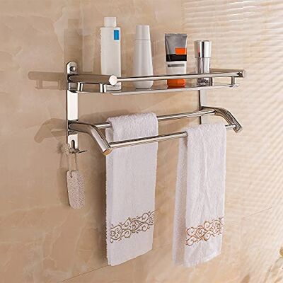 HONPHIER ® Handdoekhouder chroom handdoekrek handdoekstangen roestvrij staal handdoekrek handdoekrek badkamer handdoekhouder met plank en wandhaak 59 cm HONPHIER ® Handdoekhouder chroom handdoekrek handdoekstangen roestvrij staal handdoekrek handdoekrek badkamer handdoekhouder met plank en wandhaak 59 cm