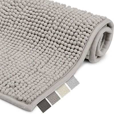 Beautissu BeauMare WR Badmat, absorberend, antislip, chenille-tapijt, lichtgrijs, geschikt voor vloerverwarming, zacht badkamertapijt voor douche, toilet en badkamer, 50 x 50 cm Beautissu BeauMare WR Badmat, absorberend, antislip, chenille-tapijt, lichtgrijs, geschikt voor vloerverwarming, zacht badkamertapijt voor douche, toilet en badkamer, 50 x 50 cm